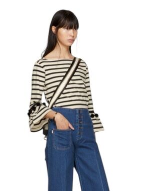 Marc Jacob’s Brenton Striped Pom Pom Tshirt top XS Boxy Modern Fit retail $168